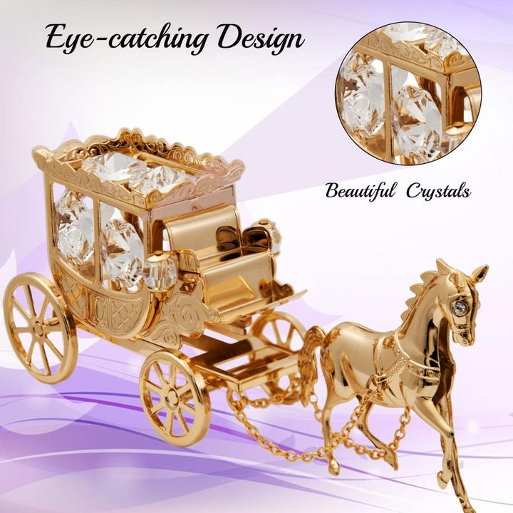 Matashi 24K Gold Plated Crystal Studded Horse Drawn Carriage Ornament Tabletop Showpiece Gift for Christams Valentines Image 5