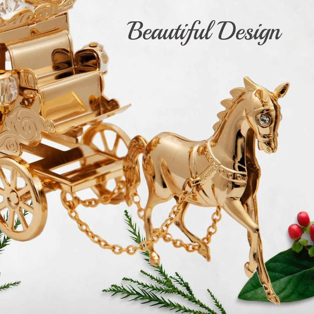 Matashi 24K Gold Plated Crystal Studded Horse Drawn Carriage Ornament Tabletop Showpiece Gift for Christams Valentines Image 7