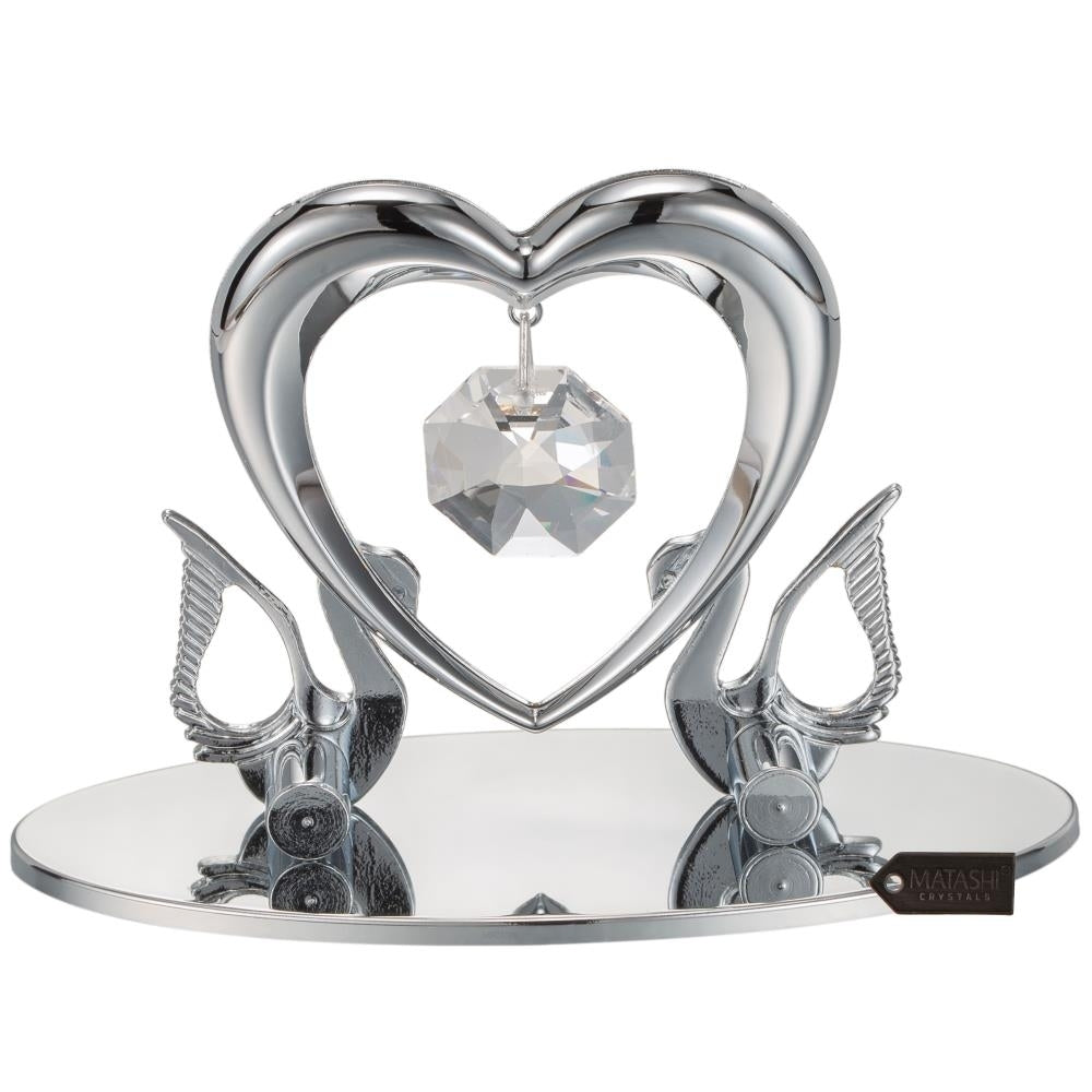 Matashi Chrome Plated Loving Swans w/ Heart Figurine Table-Top Ornament Love Gifts for Girlfriend on Valentines Day Image 5