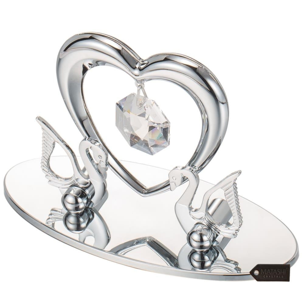 Matashi Chrome Plated Loving Swans w/ Heart Figurine Table-Top Ornament Love Gifts for Girlfriend on Valentines Day Image 6