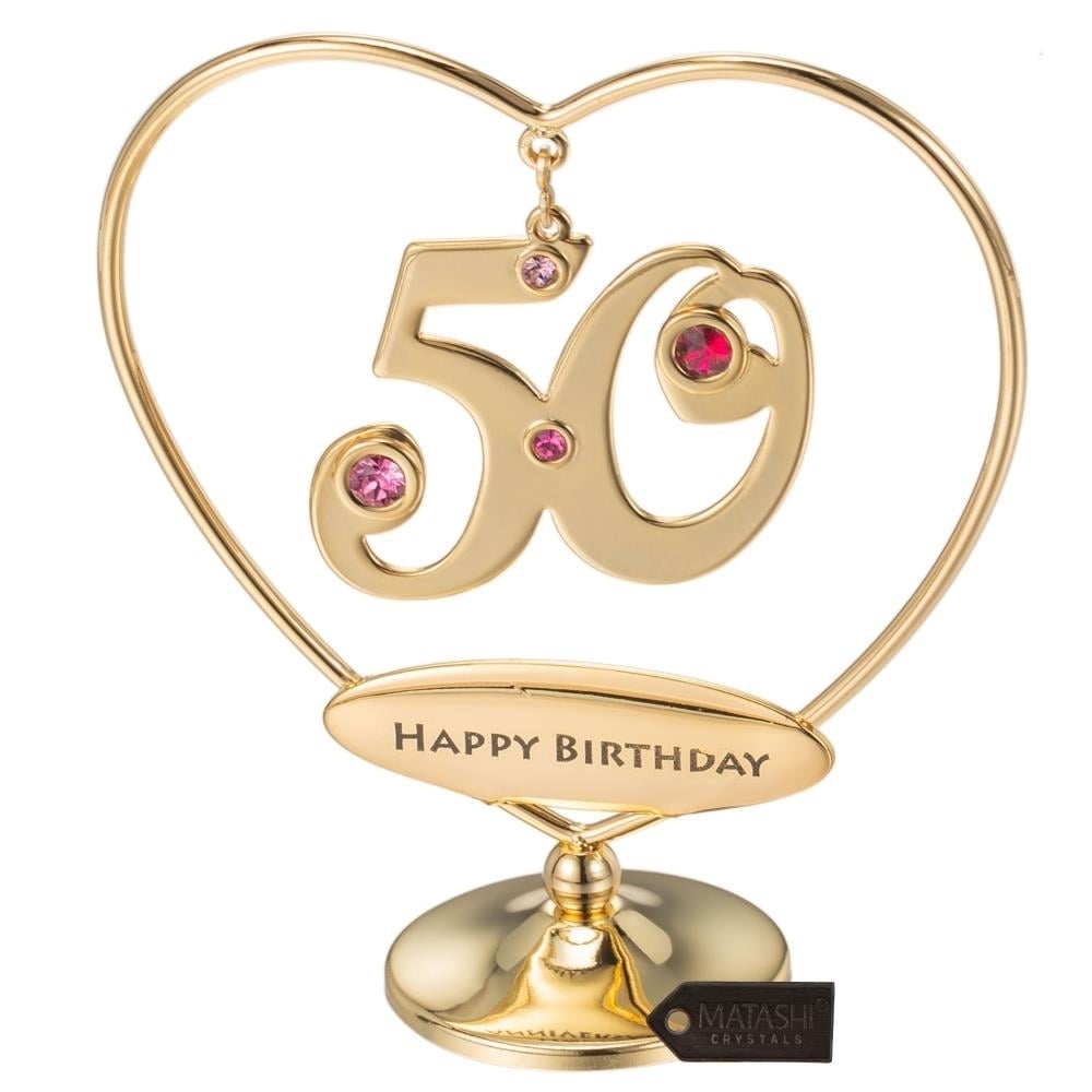 Matashi 24K Gold Plated Heart Happy Birthday or Happy Anniversary Table Top Ornament w/ Crystals (50 th Happy Birthday, Image 2