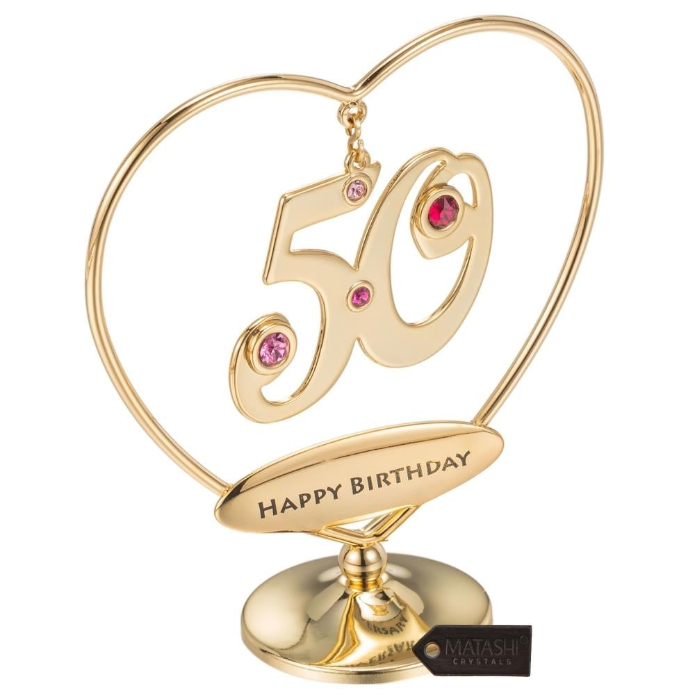 Matashi 24K Gold Plated Heart Happy Birthday or Happy Anniversary Table Top Ornament w/ Crystals (50 th Happy Birthday, Image 4