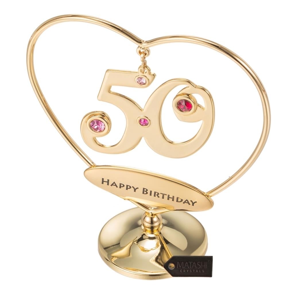 Matashi 24K Gold Plated Heart Happy Birthday or Happy Anniversary Table Top Ornament w/ Crystals (50 th Happy Birthday, Image 6