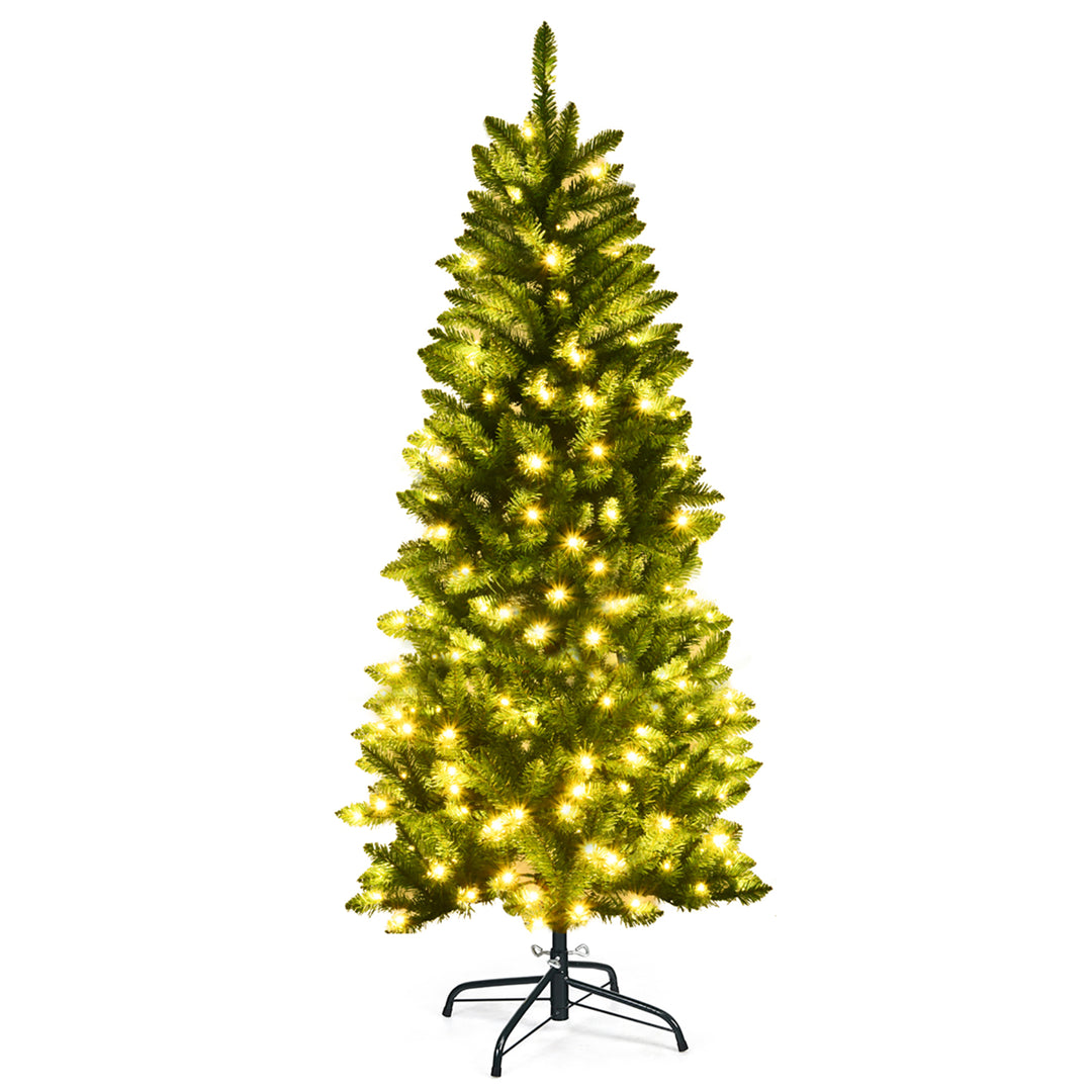 5Ft Pre-lit Artificial Pencil Christmas Tree Hinged Fir PVC Tree /150 LED Lights Image 1