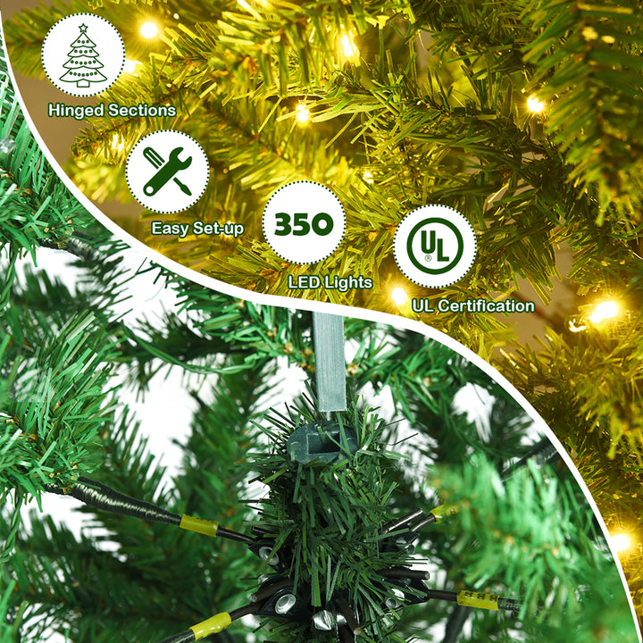 7Ft Pre-lit Artificial Pencil Christmas Tree Hinged Fir PVC Tree /350 LED Lights Image 7