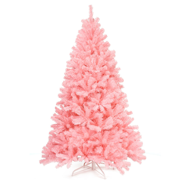 6Ft Hinged Artificial Christmas Tree Full Fir Tree PVC w/ Metal Stand Pink Image 1