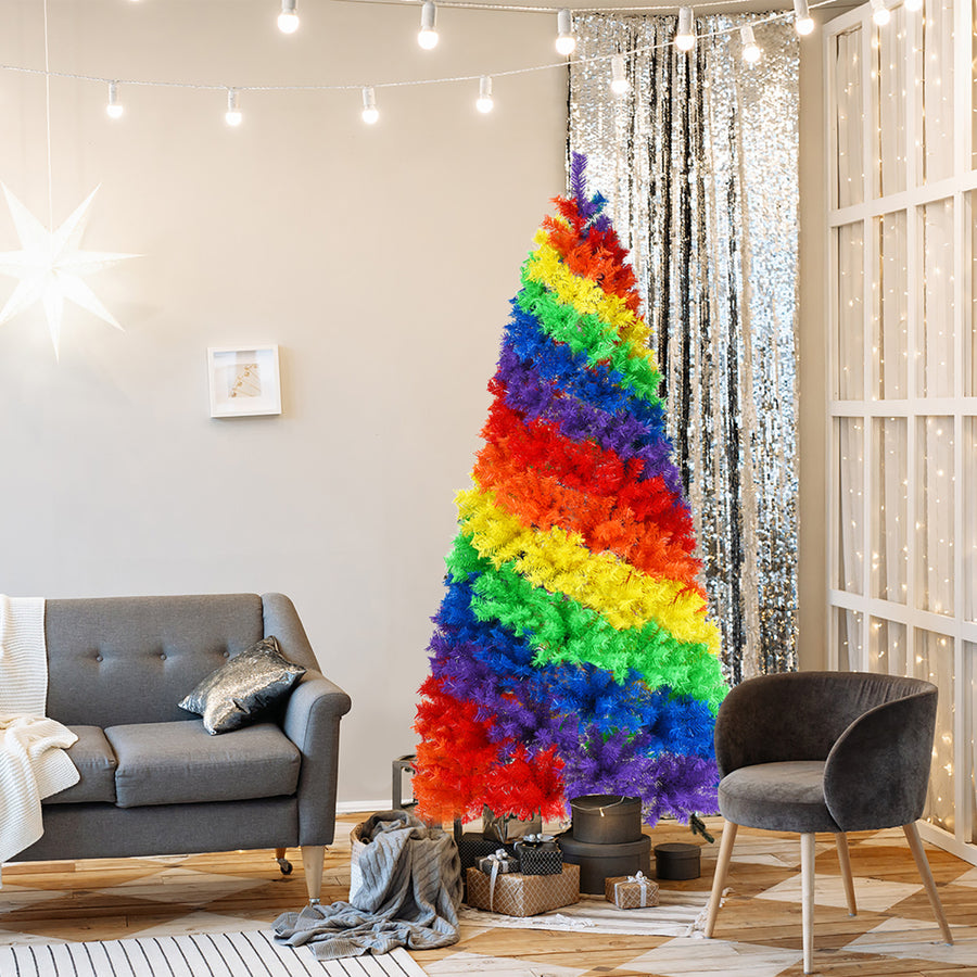 7FT Artificial Hinged Colorful Rainbow Full Fir Christmas Tree with 1213 Tips Image 1