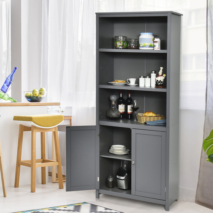 Bookcase Shelving Storage Wooden Cabinet Unit Standing Bookcase W/Doors Gray Image 9