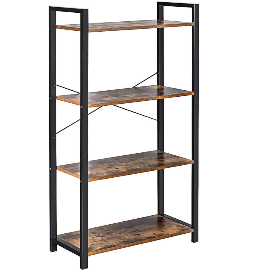 Costway 4-Tier Bookshelf Industrial Bookcase Diaplay Shelf Storage Rack Rustic Brown\Black Image 1