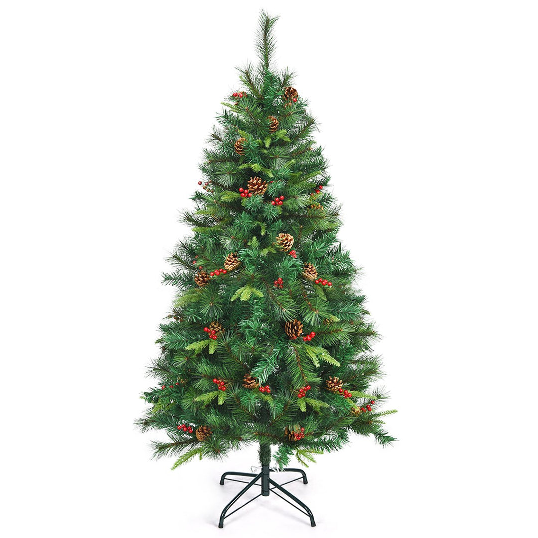 5Ft Pre-lit Hinged PE Artificial Christmas Tree w/ 150 LED Lights and Pine Cones Image 10