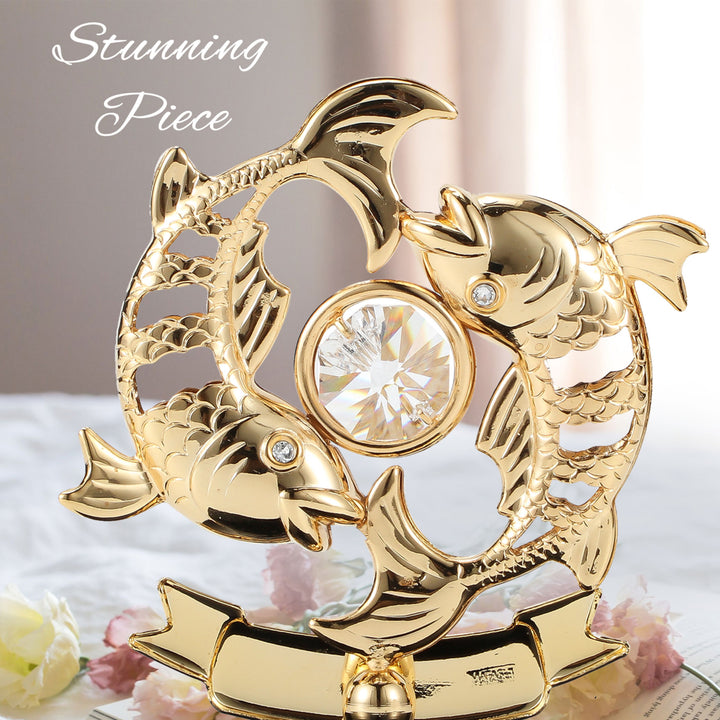 Matashi 24K Gold Plated Zodiac Astrological Sign Pisces Figurine Statuette on Stand Studded with Crystals Girlfriend Image 4