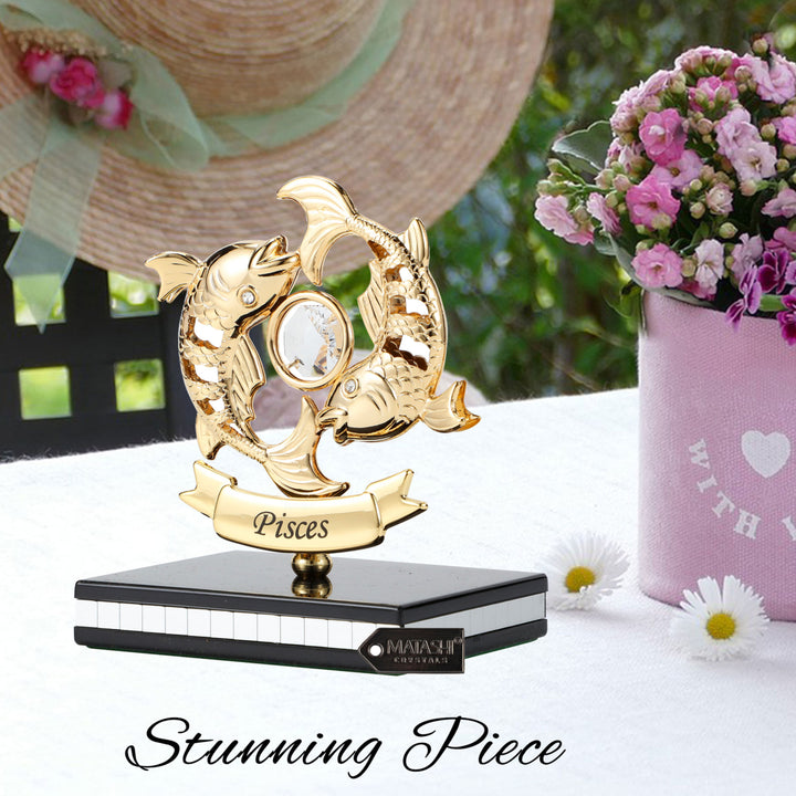 Matashi 24K Gold Plated Zodiac Astrological Sign Pisces Figurine Statuette on Stand Studded with Crystals Girlfriend Image 6