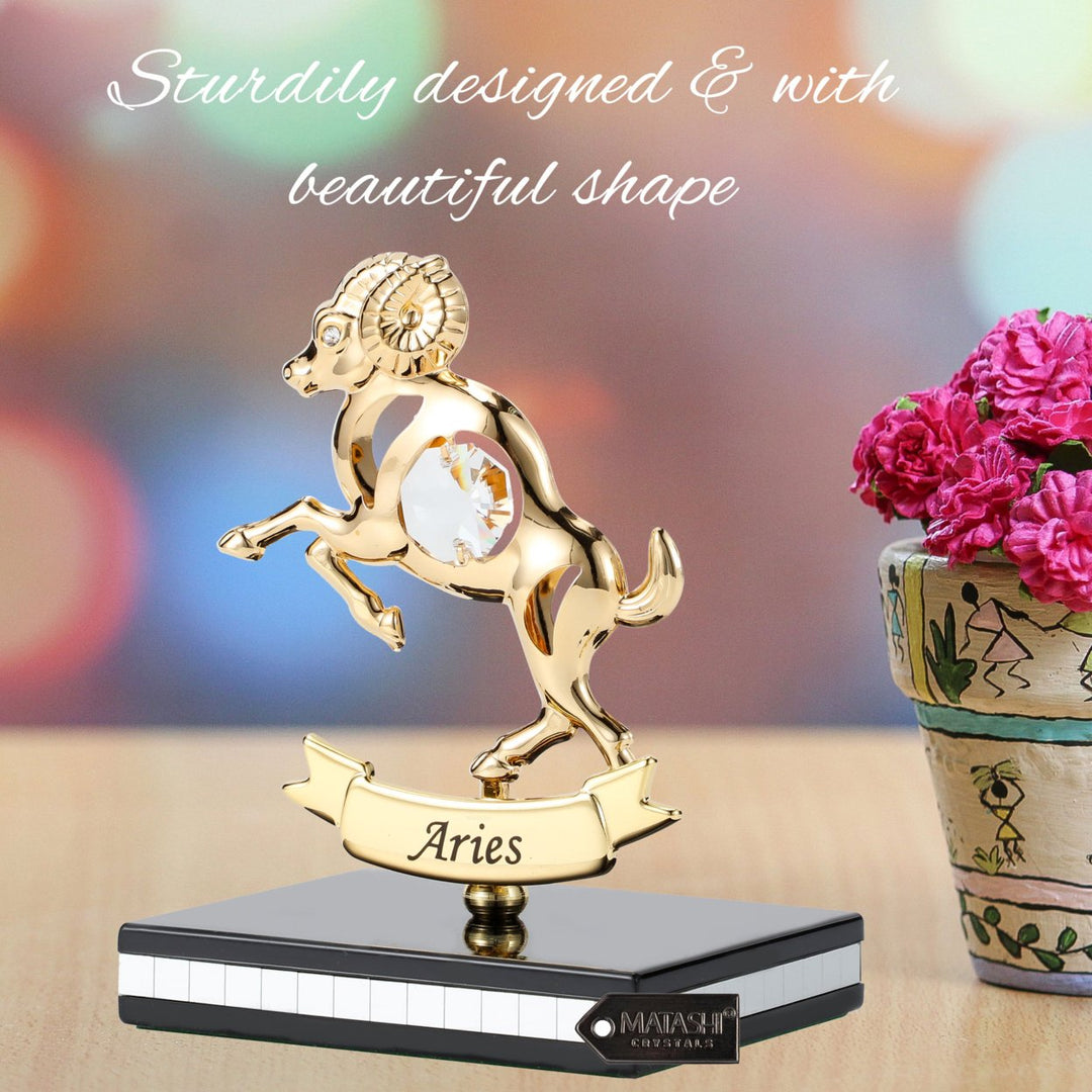 Matashi 24K Gold Plated Zodiac Astrological Sign Aries Figurine Statuette on Stand Studded with Crystals Girlfriend Image 5