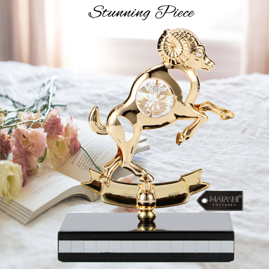 Matashi 24K Gold Plated Zodiac Astrological Sign Aries Figurine Statuette on Stand Studded with Crystals Girlfriend Image 6