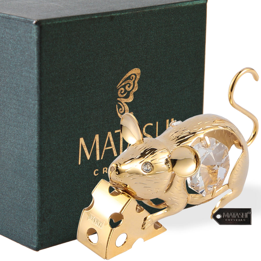 Matashi 24K Gold Plated Mouse w/ Cheese Year of The Rat Ornament Tabletop Showpiece Gifts for Birthday, Mothers Day, Image 1