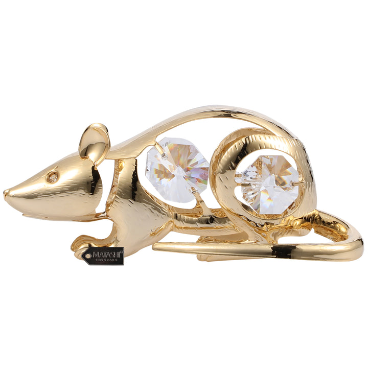 Matashi 24K Gold Plated Crystal Studded Rat Ornament Tabletop Showpiece Gifts for Birthday, Mothers Day, Christmas, Image 2