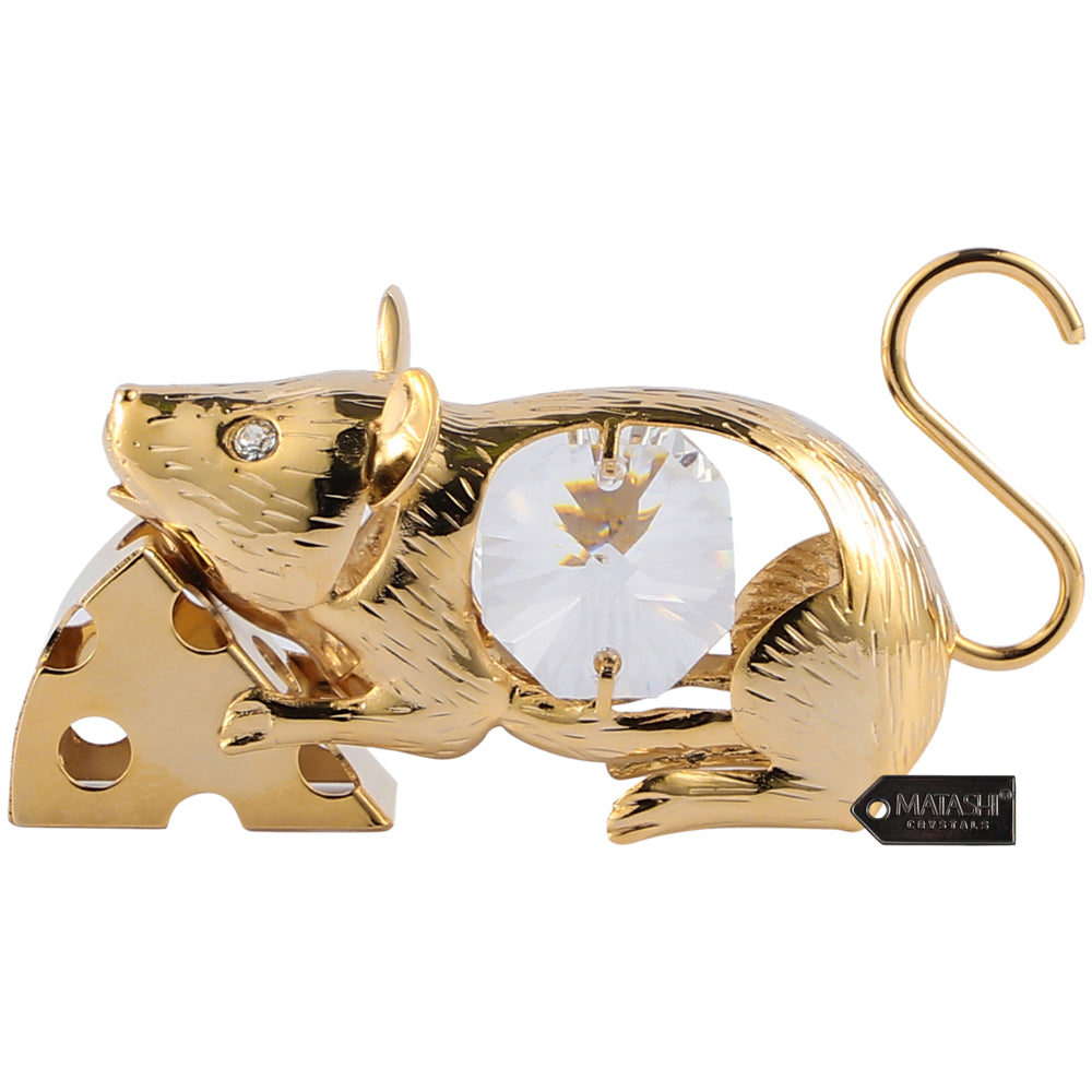 Matashi 24K Gold Plated Mouse w/ Cheese Year of The Rat Ornament Tabletop Showpiece Gifts for Birthday, Mothers Day, Image 2