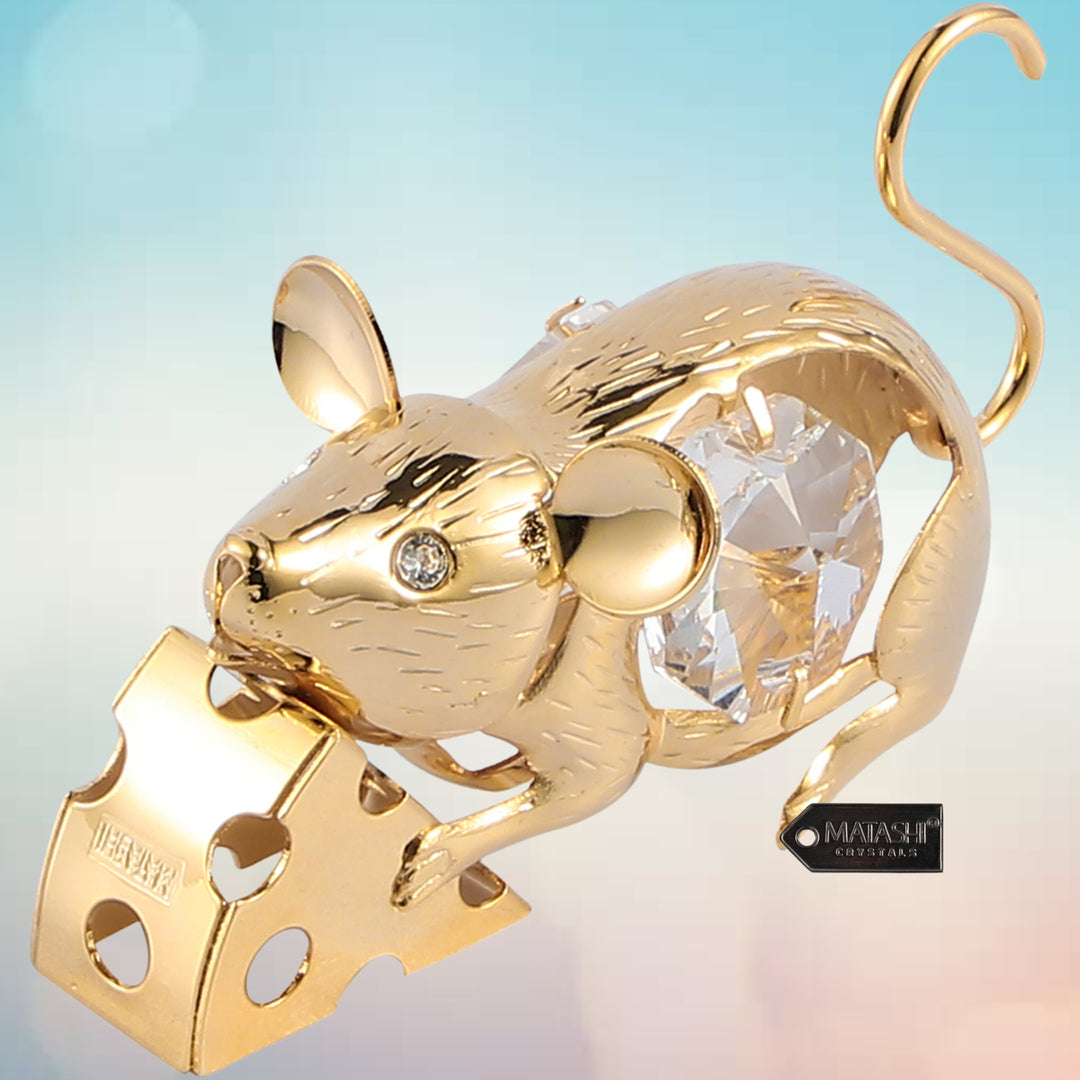 Matashi 24K Gold Plated Mouse w/ Cheese Year of The Rat Ornament Tabletop Showpiece Gifts for Birthday, Mothers Day, Image 3