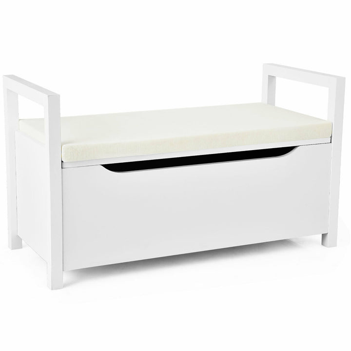 Shoe Bench Storage Rack Cushion Seat Ottoman Bedroom Hallway Entryway White Image 1