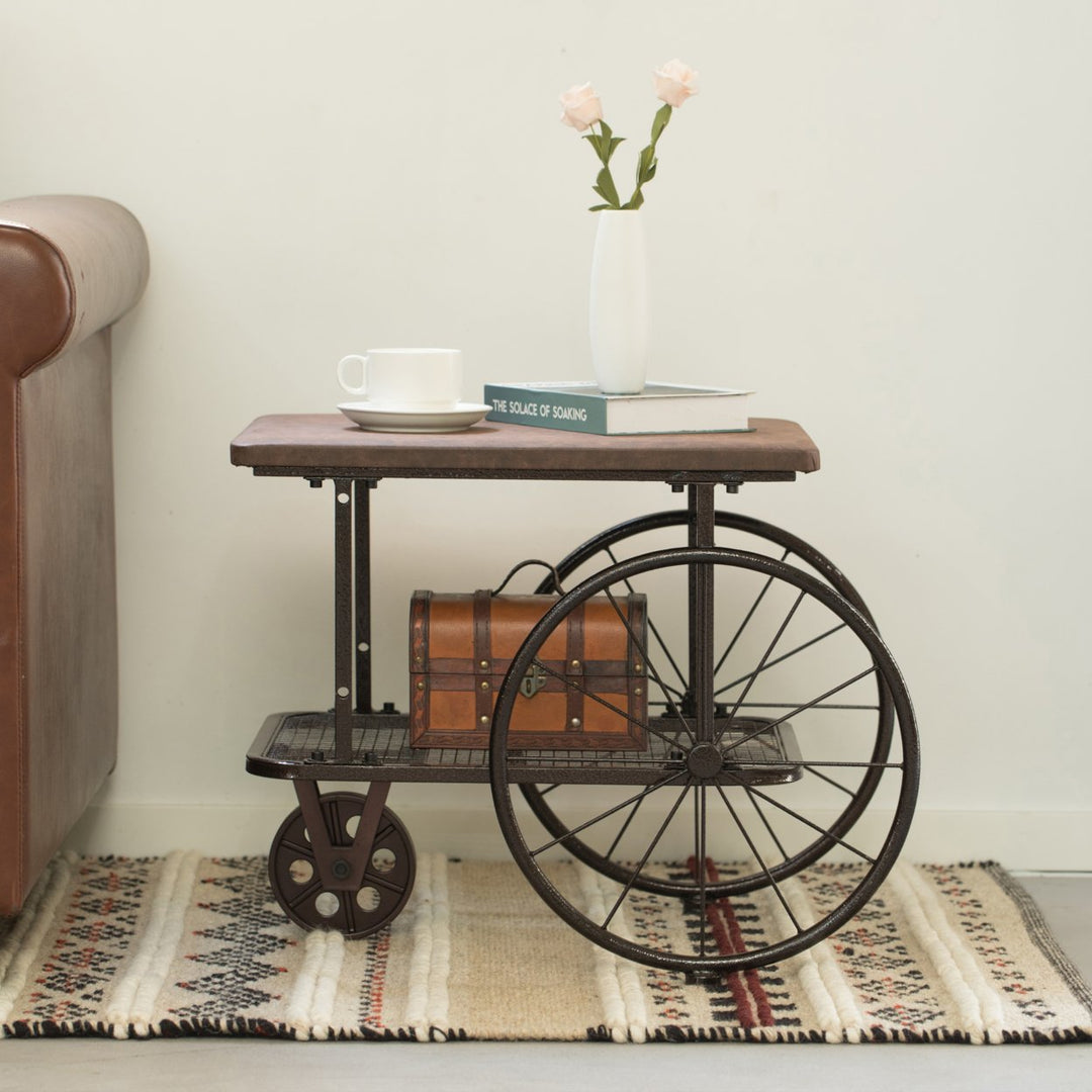 Industrial Wagon Style Coffee Table Rustic End Table Magazine Holder Image 3