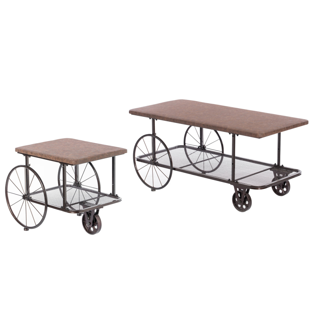 Industrial Wagon Style Coffee Table Rustic End Table Magazine Holder Image 4
