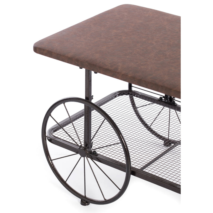 Industrial Wagon Style Coffee Table Rustic End Table Magazine Holder Image 7