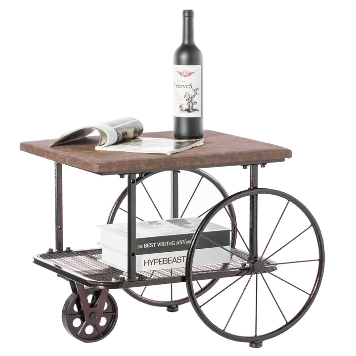Industrial Wagon Style Coffee Table Rustic End Table Magazine Holder Image 1
