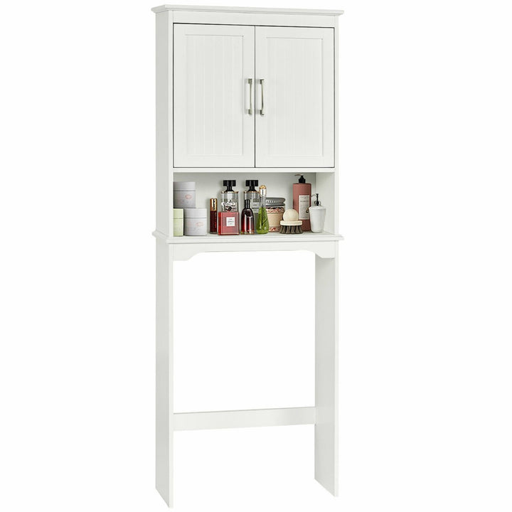 Over The Toilet Space Saver Bathroom Organizer w/ Storage Cabinet and Shelf White Image 1