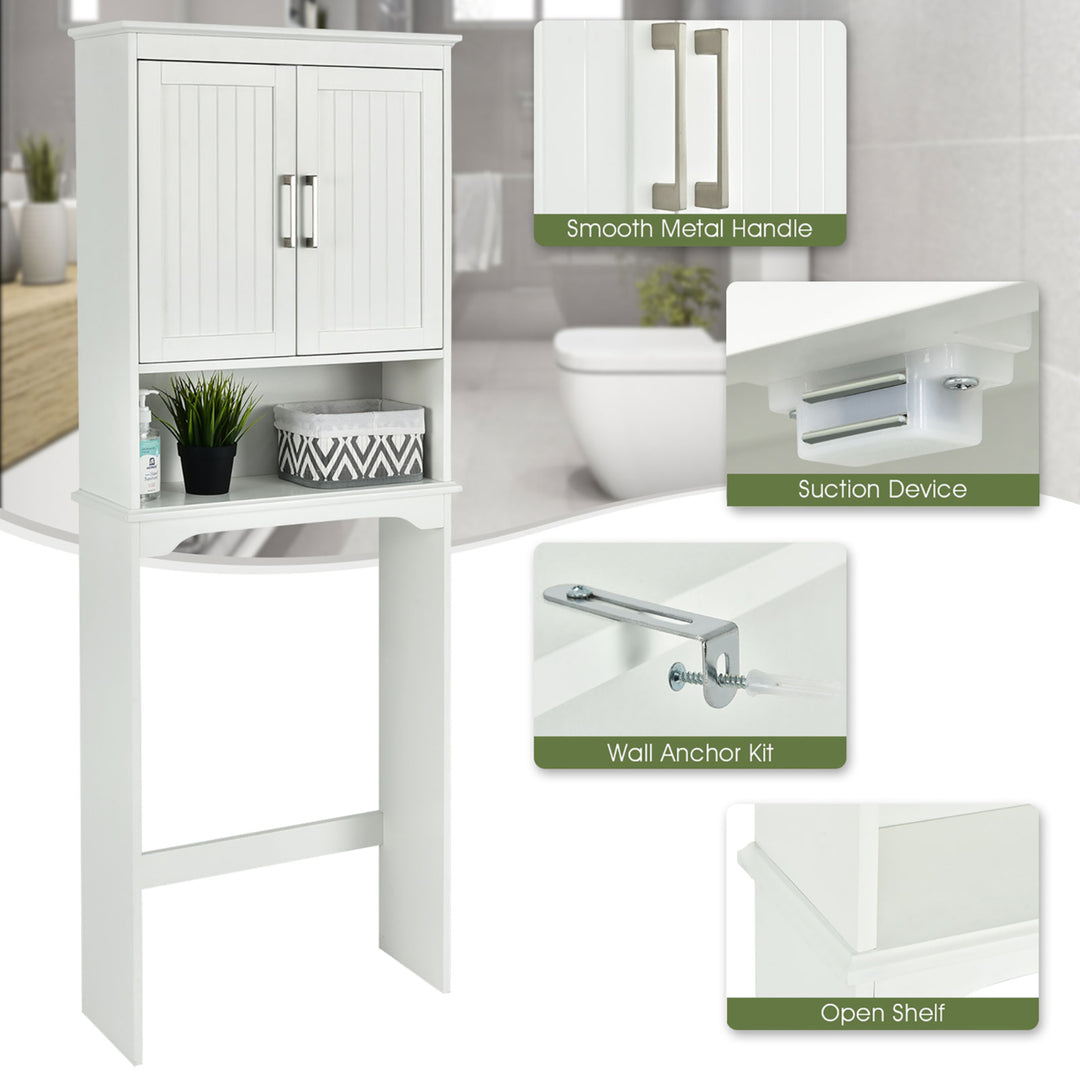 Over The Toilet Space Saver Bathroom Organizer w/ Storage Cabinet and Shelf White Image 7