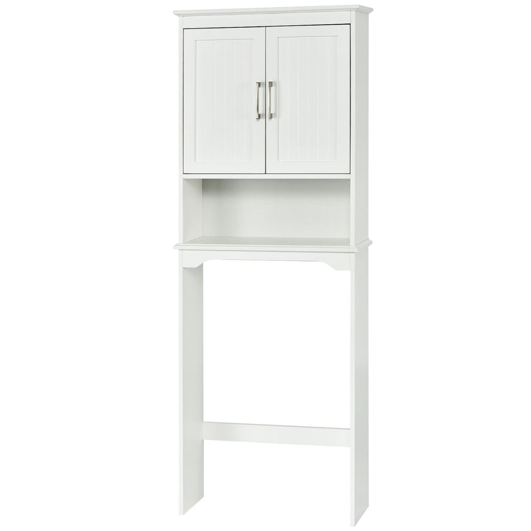 Over The Toilet Space Saver Bathroom Organizer w/ Storage Cabinet and Shelf White Image 8