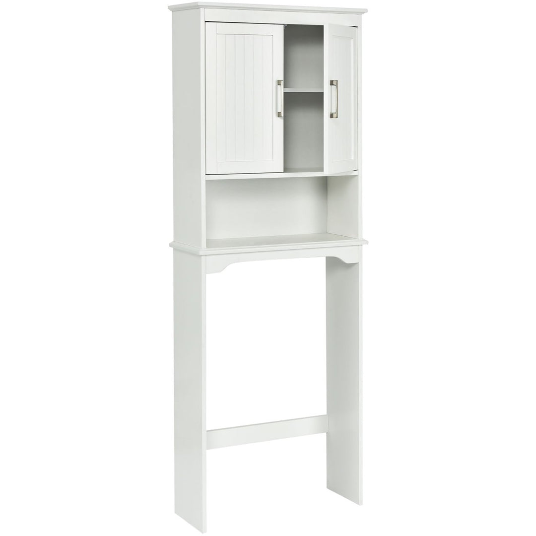 Over The Toilet Space Saver Bathroom Organizer w/ Storage Cabinet and Shelf White Image 9