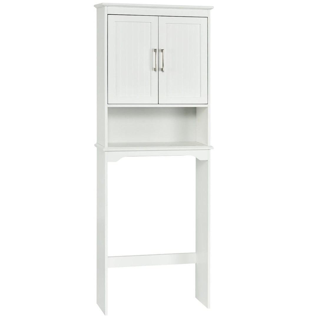 Over The Toilet Space Saver Bathroom Organizer w/ Storage Cabinet and Shelf White Image 10