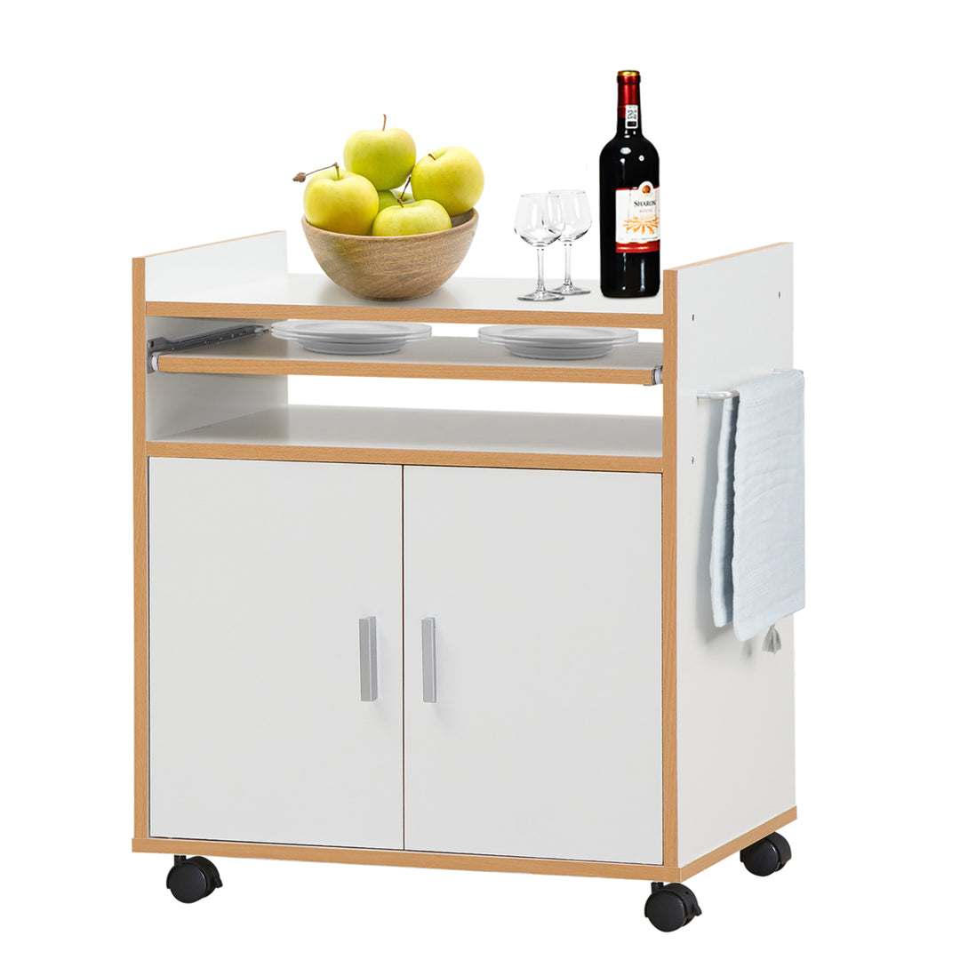 Rolling Kitchen Trolley Microwave Cart Storage Cabinet W/ Removable Shelf White Image 8