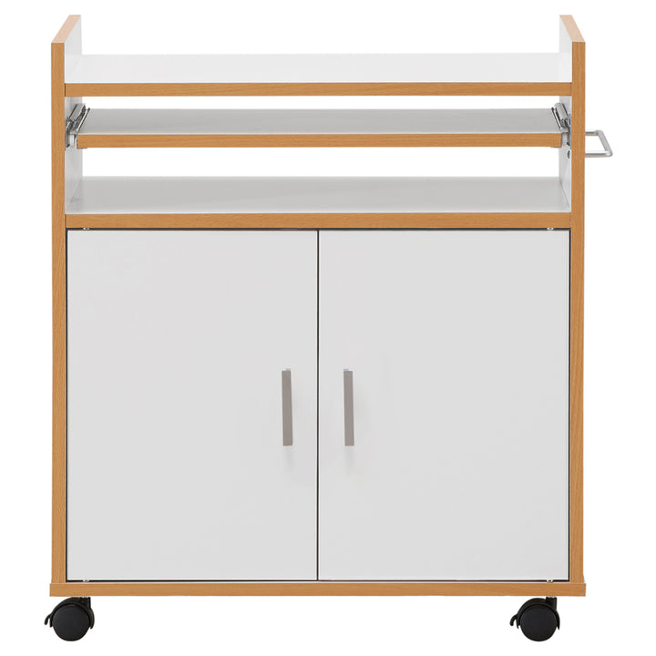 Rolling Kitchen Trolley Microwave Cart Storage Cabinet W/ Removable Shelf White Image 9