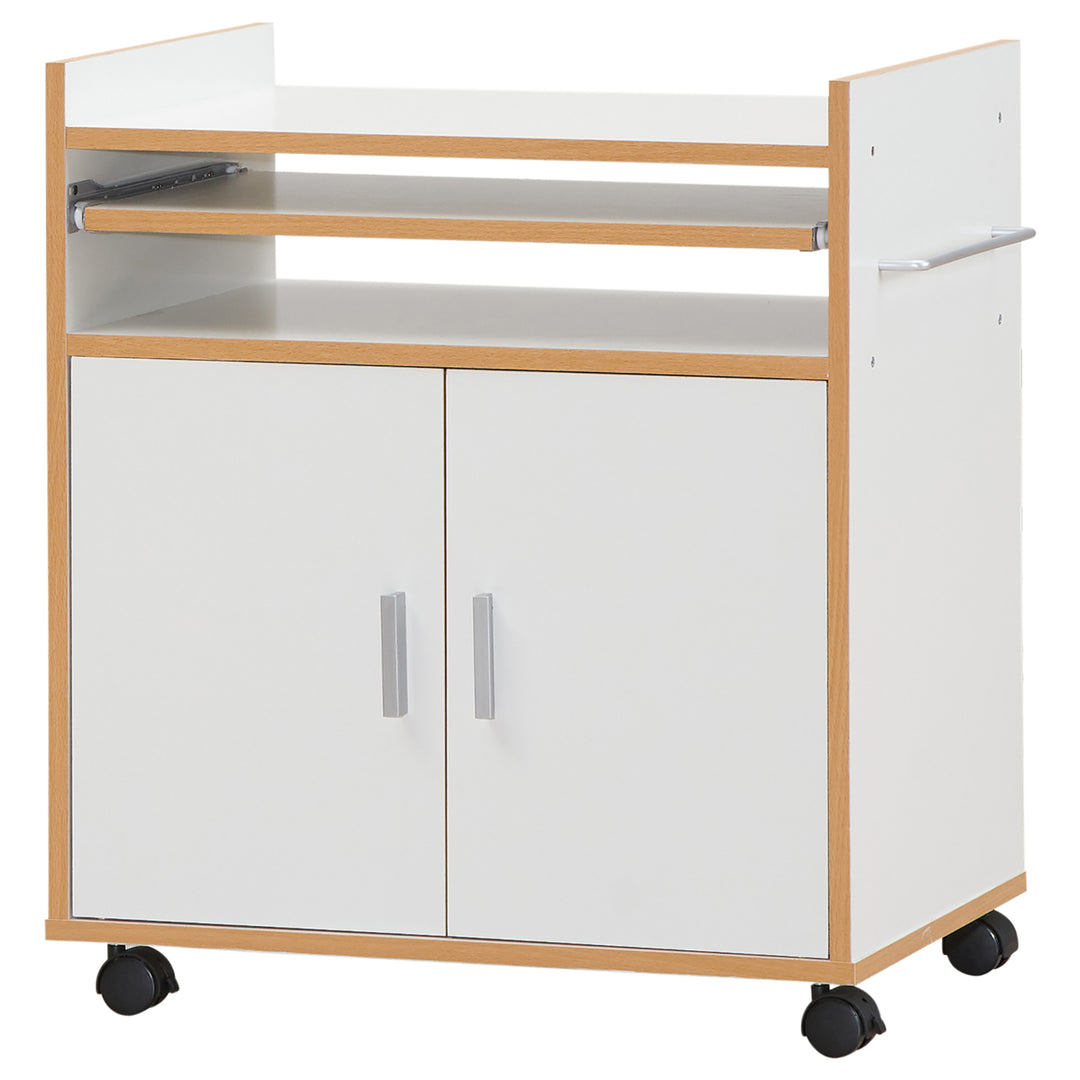 Rolling Kitchen Trolley Microwave Cart Storage Cabinet W/ Removable Shelf White Image 10