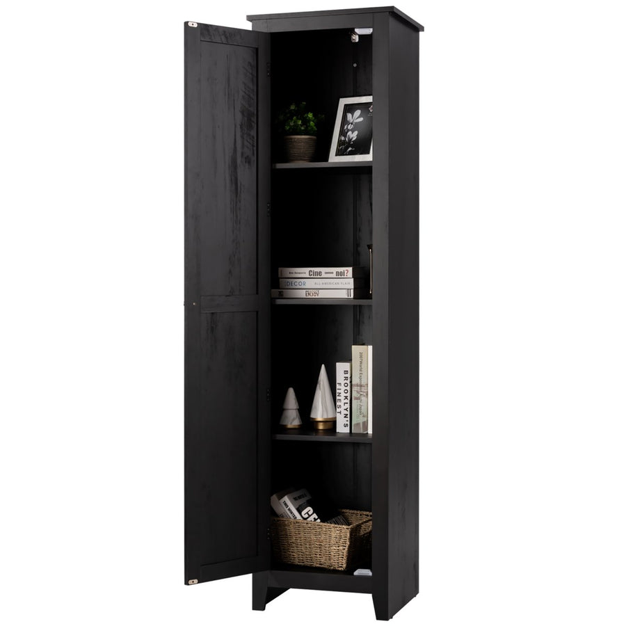 Costway Linen Tower Bathroom Storage Cabinet Tall Slim Side Organizer w/ Shelf White\ Black\Walnut Image 1