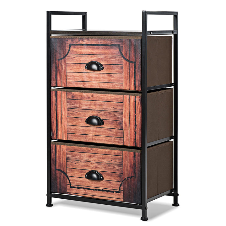 3 Drawer Fabric Dresser Storage Tower Nightstand Sturdy Steel Frame Closet Image 1