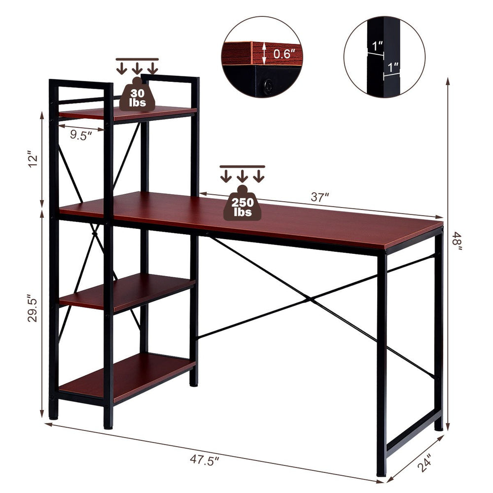 Costway 47.5 Compact Computer Desk With 4-Tier Storage Bookshelves for Home Office Image 2