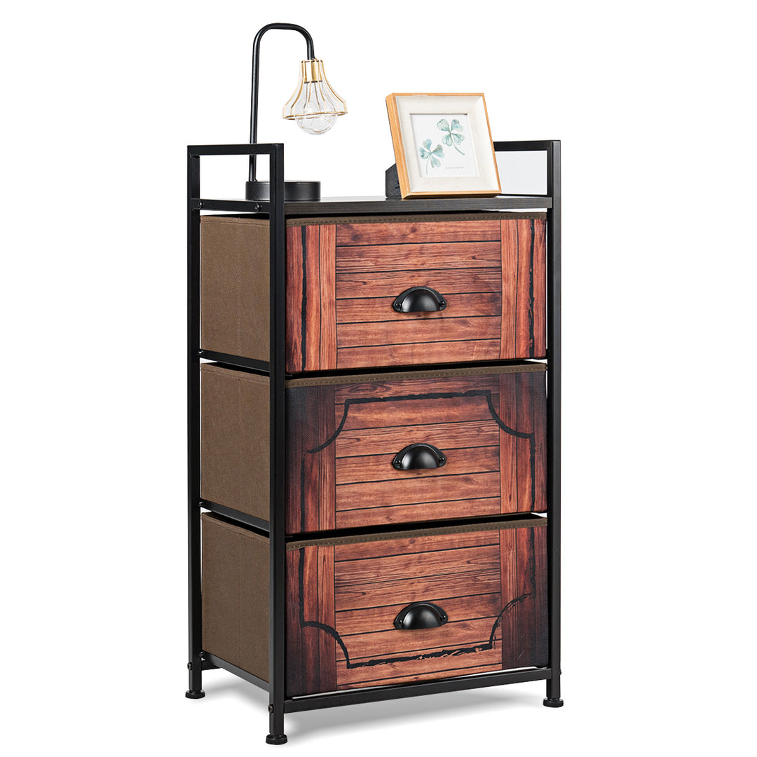 3 Drawer Fabric Dresser Storage Tower Nightstand Sturdy Steel Frame Closet Image 9