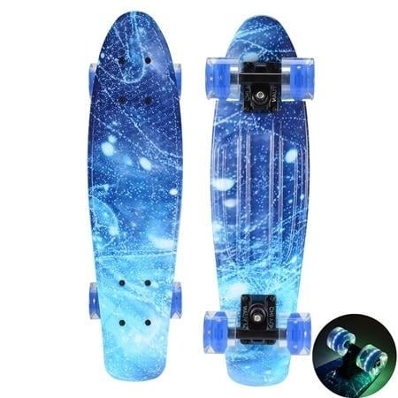 22 inch Skateboard Cruiser Penny 22" X 6" Retro Longboard Skate Graphic Galaxy Complete Led Light Image 3