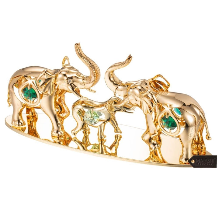 24K Gold Plated Crystal Studded Family of Elephants Ornaments by Matashi Image 3