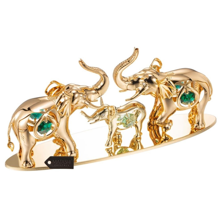 24K Gold Plated Crystal Studded Family of Elephants Ornaments by Matashi Image 4