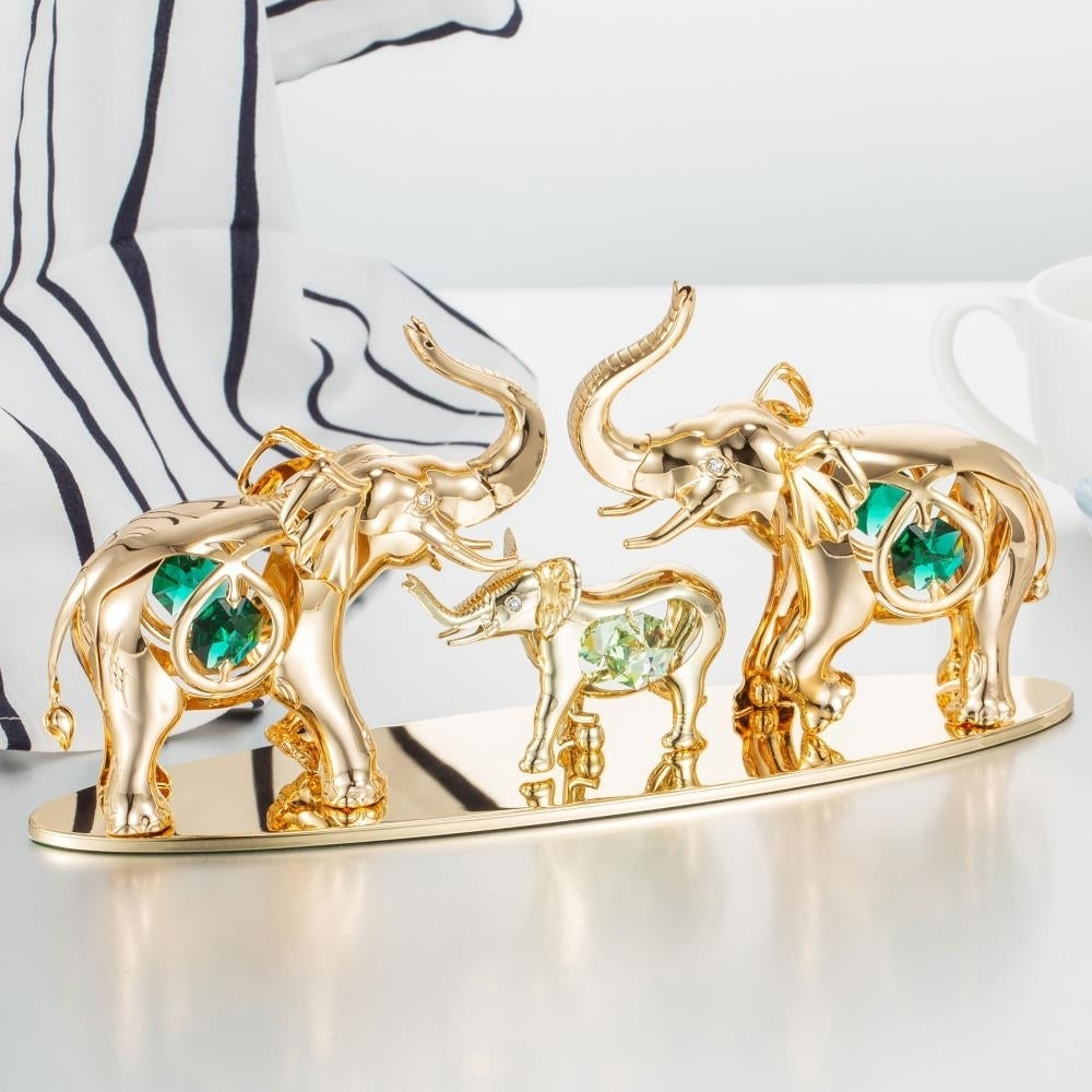 24K Gold Plated Crystal Studded Family of Elephants Ornaments by Matashi Image 7