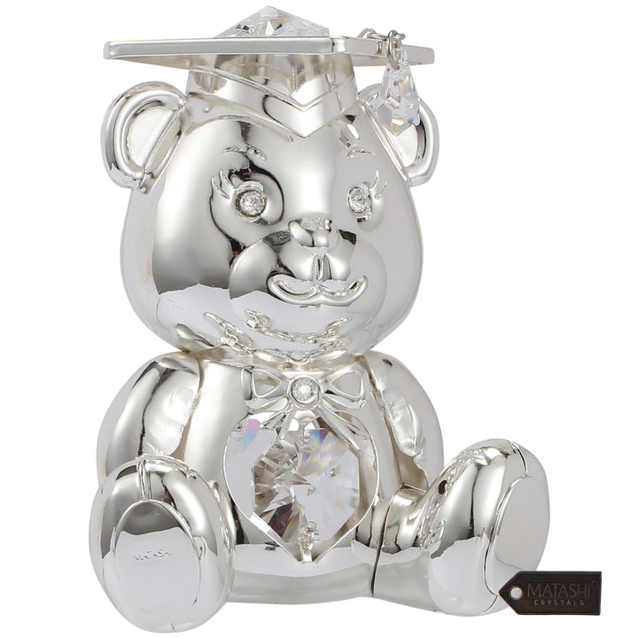 Matashi Silver Plated Graduation Bear with Matashi Crystals, Gift for any Occasion Image 1