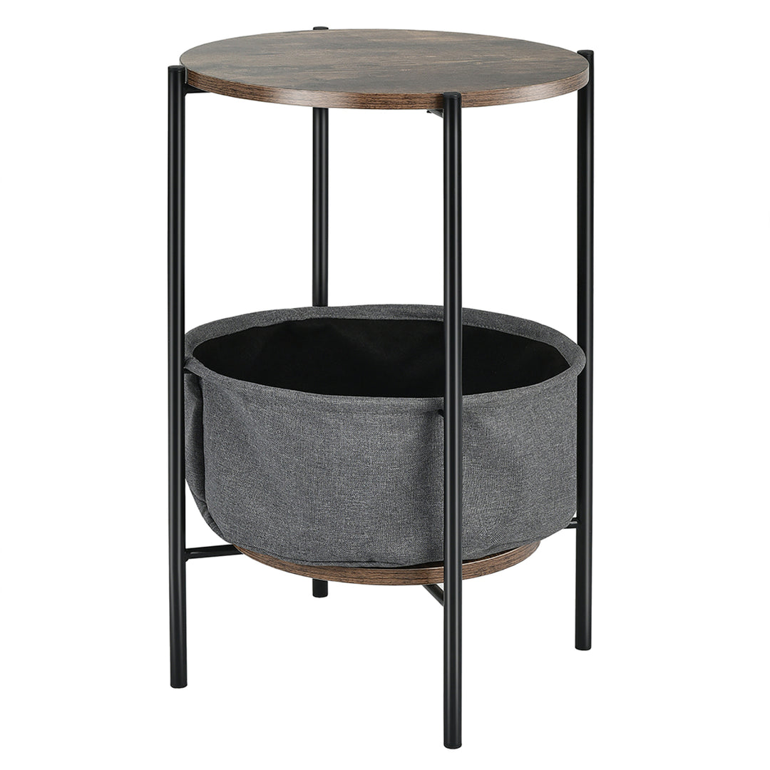 Set of 2 Industrial Round End Side Table Sofa Coffee Table w/ Storage Basket Image 9