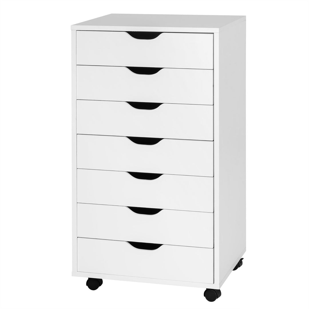 7 Drawer Chest Storage Dresser Floor Cabinet Organizer with Wheels White Image 1