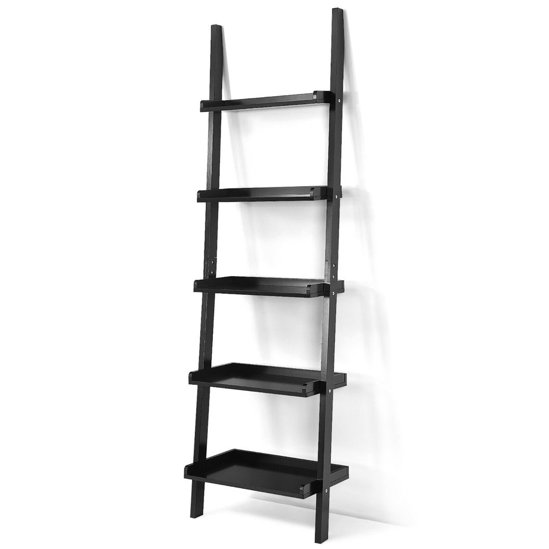 Ladder Shelf 5-Tier Plant Stand Wall-leaning Bookcase Display Rack Black Image 10