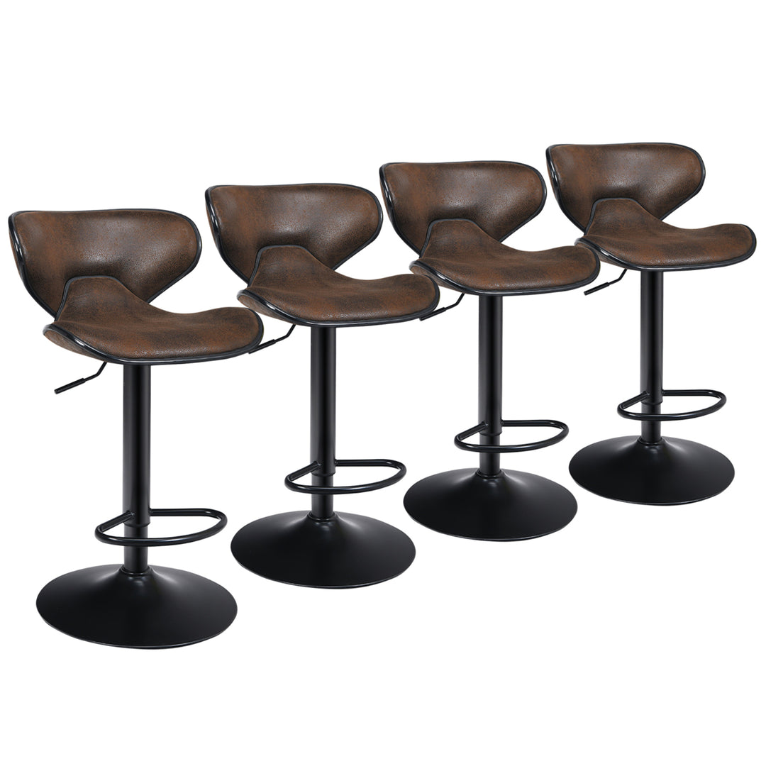 Set of 4 Adjustable Bar Stools Swivel Bar Chairs Pub Kitchen Retro Brown Image 1