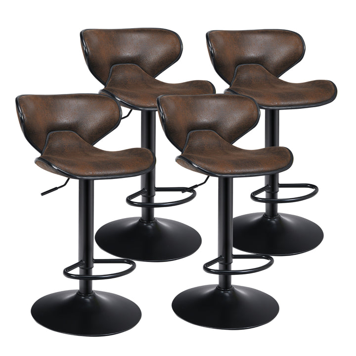 Set of 4 Adjustable Bar Stools Swivel Bar Chairs Pub Kitchen Retro Brown Image 9