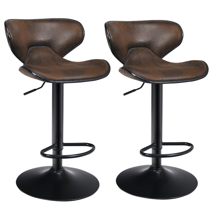 Set of 2 Adjustable Bar Stools Swivel Bar Chairs Pub Kitchen Brown Image 1